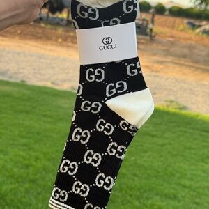 Gucci Black & White GG Logo Crew Socks